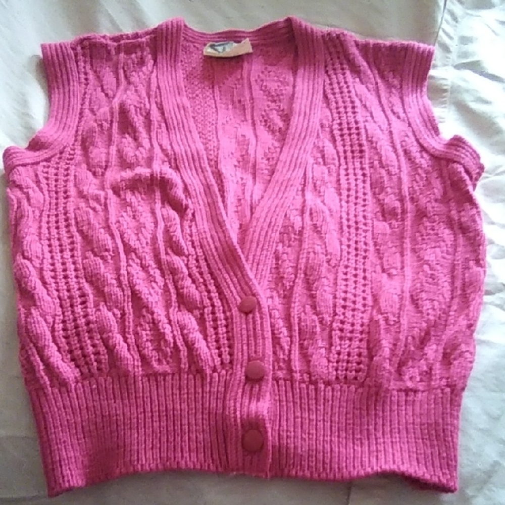 Sears Pink Cable Knit Cardigan Sweater